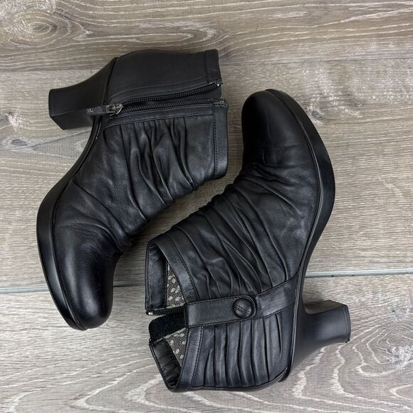 Dansko Buffy Women’s ask 8.5-9/EU 39 Black Leather Slouch Zip Ankle Boots - Picture 9 of 12